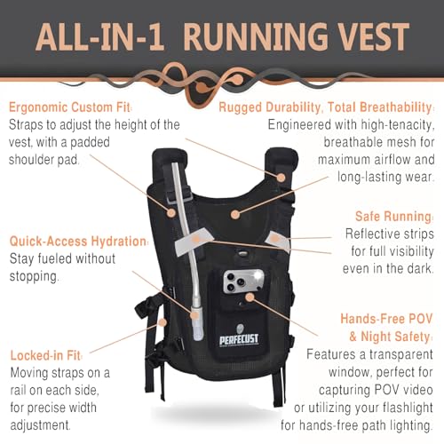 Running Hydration Vest with POV Camera Phone Pocket — Includes 1.5L Water Bladder — Zero-Bounce Stability, Adjustable Straps — Lightweight Reflective Hiking Backpack for Women & Men - color: BLACK