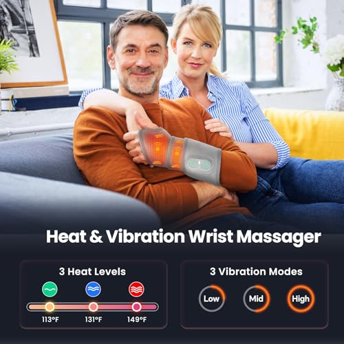 WoloyHeatie Wrist Heating Pad Brace Wrap Red Light Massage Carpal Tunnel - color: Light Grey