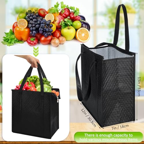 10 Pack Large 18L Insulated Grocery Bag Bulk Zippered, Black - color: Black