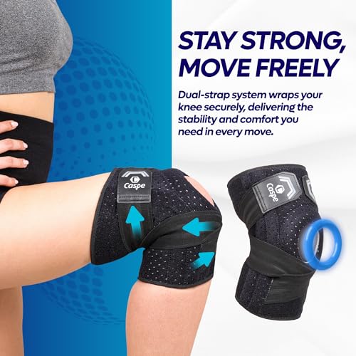Caspe 1 Pack Knee Brace for Women & Men – Adjustable Knee Brace for Pain Relief with Patella Gel Pad & Side Stabilizers & Compression Straps – ACL, Meniscus Tear, Arthritis, Running Support