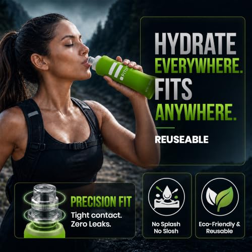 FITLY Soft Flask Running Water Bottle - Collapsible Hydration Flask - color: Green, size: 10 Ounces