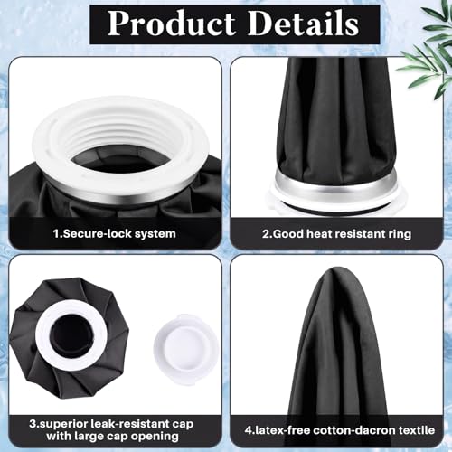 Honoson Reusable Ice Bags for Injuries 2 Pack, 6” Hot & Cold Ice Packs, Leak Proof Cold Compress for Pain Relief, Swelling, Sprains, Headache, Fever & Summer Cooling Relief, Toothache(Black) - color: Black