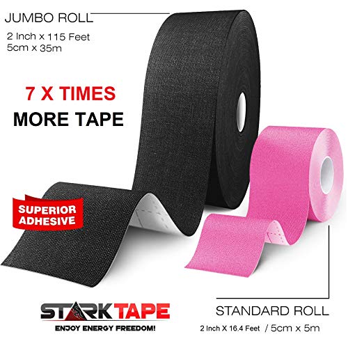 Original Kinesiology Athletic Tape. Professional Sports Tape for Ankle Wrist Knee Shoulder Muscles Joints. Latex Free, Waterproof, Stretchy, and Gentle on Skin. Up to 115 ft/Roll - color: Pink- Uncut