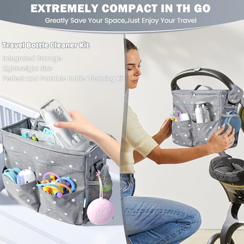 Portable Electric Bottle Brush Cleaner with Storage Box, 4-in-1 Kit - color: Gray