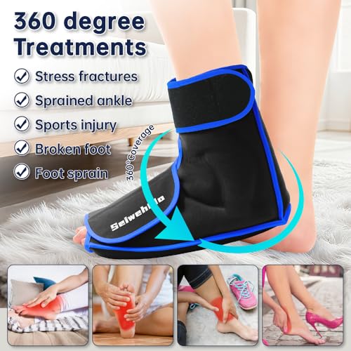 Ankle Ice Pack Wrap for Heel Foot Swelling Pain Relief, Reusable Large Hot Cold Gel Pack for Sprain, Achilles Tendonitis, Arthritis, Plantar Fasciitis, Post-Surgery, Sports Injury (Black,1pcs) - color: Black