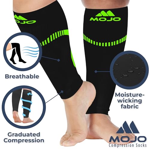 Mojo Compression Socks Footless for Women and Men 20-30mmHg - Extra Wide Plus Size Calf Sleeve - A604 - color: Black/Green, size: 7X-Large