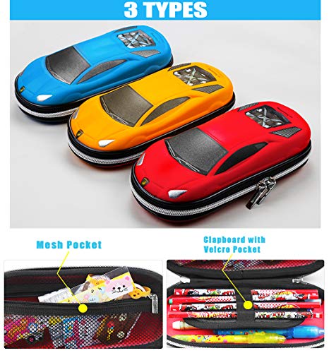 Surpop Supercar Pencil Case, EVA Hard Shell for Kids and Teens, Red - color: Red