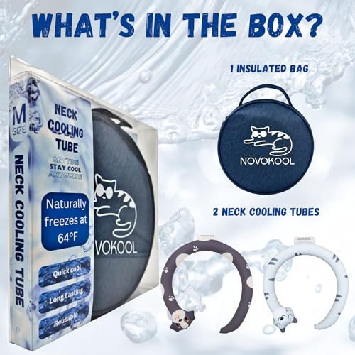 2 Pack Neck Cooling Tube with Insulated Bag - Reusable Ice Ring Neck Cooler Indoor Outdoor - Wearable Cooling Wrap - Relief for Summer and Hot Flashes - Ice Ring Freezes Under 64℉(Cat+Dog) - color: 2 Pack Cat and Dog