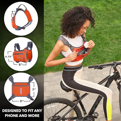 Running Chest Pack, Reflective Vest, Water Repellent, Phone Holder, Workout Bag for Runners, Cycling, Biking, EDC Pouch, Jogging Carrier, Hidden Pocket, Men & Women, Lightweight - color: Orange