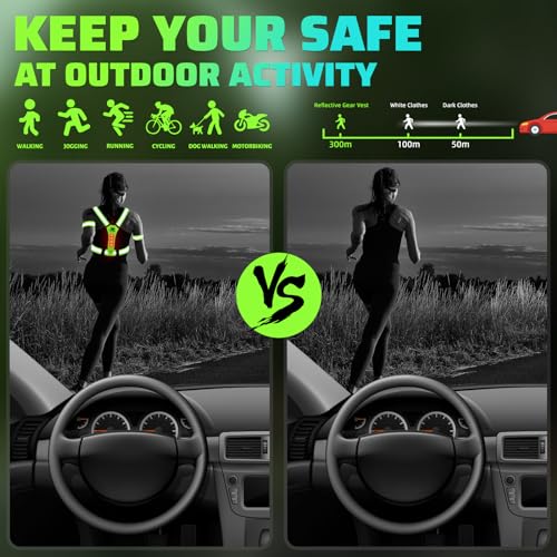 West Biking Running Reflective Vest, Light Up Vest for Night Walking, Night-Workers,Rechargeable Night Gear for Runners - color: Green