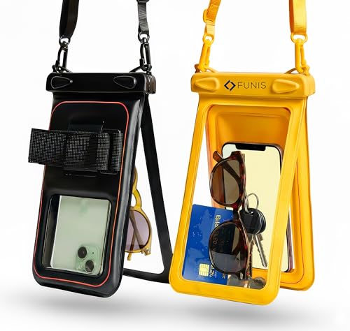 AQUAVAULT Floating Waterproof Phone Pouch, IPX8 Underwater, Large, 2 Pack - color: Black and Yellow