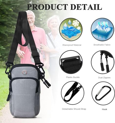 Phone Holder for Running Armband Cell Phone Purse Crossbody for Women Men Kids,iPhone 17 16 16e 15 14 13 12 11 Pro Max Xs Xr X Plus Mini Air Galaxy Ultra S26 S25 S24 S23 S22 Note Bag Arm Band - color: 5-Grey with Crossbody Strap&Hook