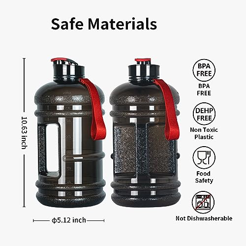 TOOFEEL 2.2 Liter Gym Water Bottle - 100% Leak Proof Big Sports Water Bottle Larger than 74 oz Water Bottle with Visible Volume for Drinking (74oz Transparent Black) - color: Transparent Black, style: 74 oz water bottle