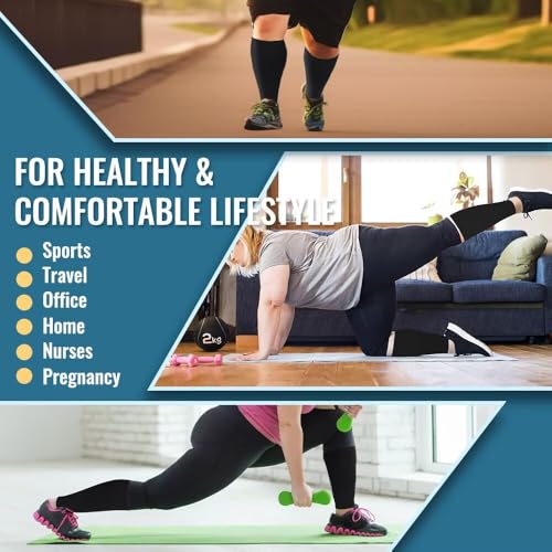 Plus Size Compression Sleeves Wide Calf for Women & Men 20-30 mmHg, XL - color: Black, size: X-Large