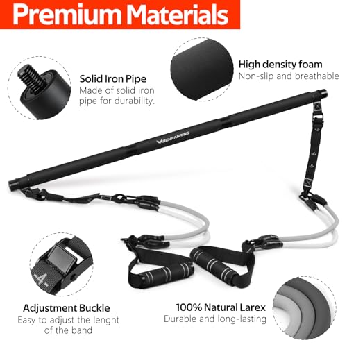 Pilates Bar Kit with Resistance Bands, Pilates Workout Equipment for Women - color: Black Pro