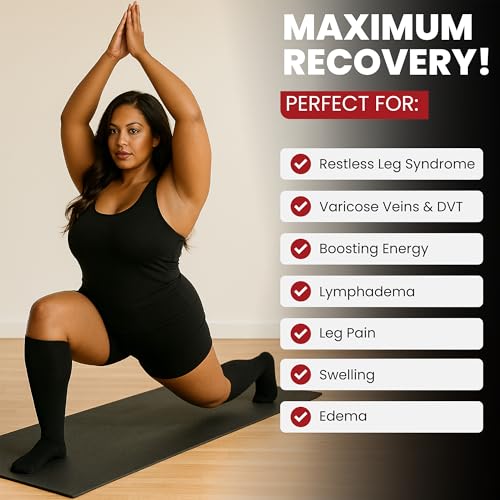 BAMS Plus Size Compression Socks Wide Calf XL XXL XXXL – Graduated Knee-High Support, Viscose from Bamboo Easy-On/Easy-Off - color: Black, size: XX-Large