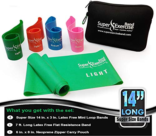 Mini Loop + Flat Resistance Band 5 Set, Latex Free - color: a. LIGHT STRENGTH GREEN Set