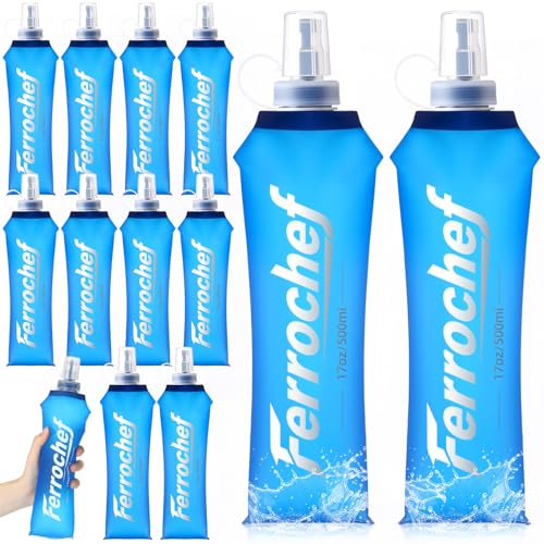 12 Pcs Soft Flask 17oz/500ml TPU Collapsible Water Bottle Foldable Hydration Flask for Running Hiking Cycling Climbing