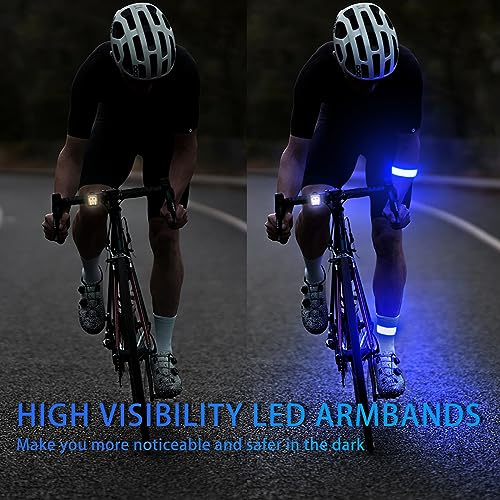 2 Pack LED Armband - Rechargeable Running Lights with Reflective Gear, High Visibility LED Wristband Lights - color: blue