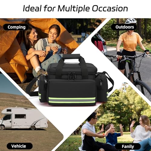 Medical Bags Empty First Aid Bag,First Responder Bag,First Aid Kits Organizer with Detachable Dividers,Emergency Bag for Nurses,Home Health Care, EMT - color: Black