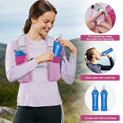 BECOJADDE Running Vest for Women Men, 5L/6L Lightweight Hydration Backpack Running Pack for Marathon, Trail, Cycling, Hiking, Jogging - color: Orchid Pink