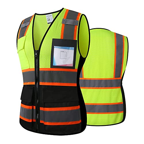 Safety Vest for Men Women Reflective Construction Vest Hi Vis ANSI Standard - color: Yblack-w, size: Medium