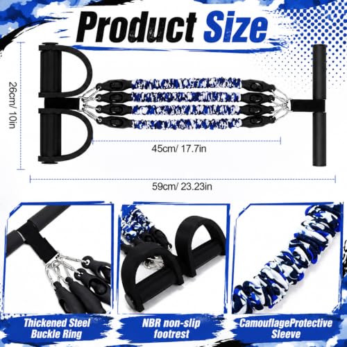 Arrowbash 4 Tube Foot Pedal Resistance Band 100lbs Adjustable Stirrup Puller Exercise Bands with Handles Ankle Cuffs Camouflage Blue Multifunction Home Gym Equipment for Men Women Full Body Workout