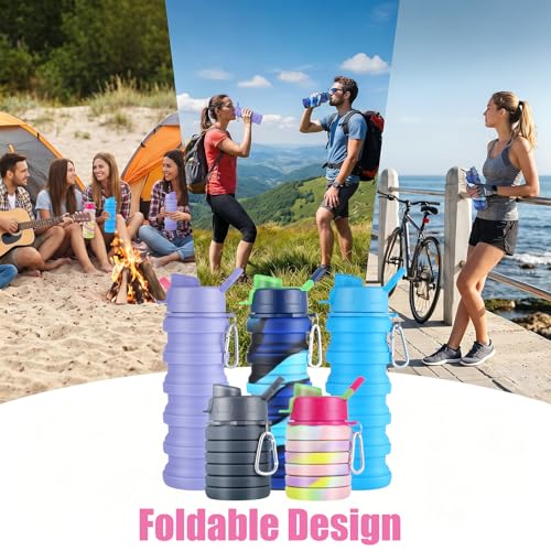 5 Pcs Collapsibles Water Bottles, 16 oz Portable Water Bottle with