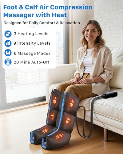 Air Compression Leg Massager with Heat for Foot & Calf Fast Recovery