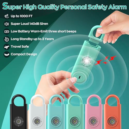 Fauxomor 140dB Personal Safety Alarm for Women 3pack Self Defense Keychain - color: Pink+Green+Orange