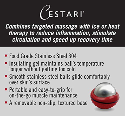 Cryosphere Massage Ball Hot Cold Roller Ball - Fast Muscle Pain Relief - Stainless Steel Balls for Heat or Ice Therapy - Feet Pain - Plantar Fasciitis- Back Ache - Foot Massager - 60 mm Ice Roller - color: Red 60mm