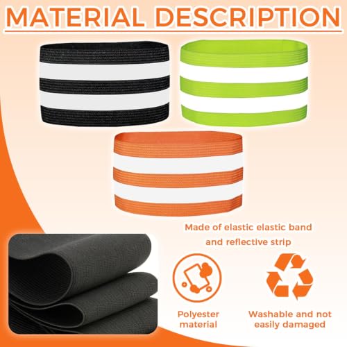 3 Pairs Reflective Bands for Walking at Night, High Visibility Safety Reflector Arm/Wrist/Ankle Straps for Runners, Cyclists, Night Running, Jogging & Outdoor Work (Black, Green, Orange)