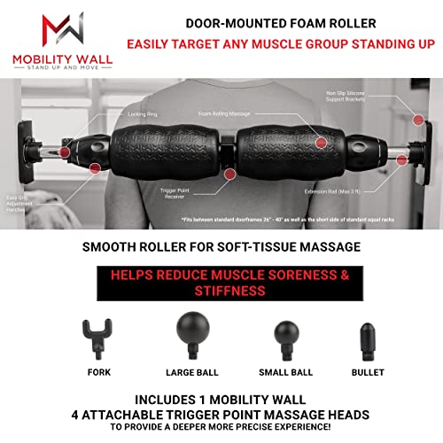 Mobility Wall- Stand Up Door Mounted Smooth Foam Roller for Soft Tissue Massage & Muscle Recovery for Exercise, Includes 4 Trigger Point Attachments - style: Deluxe