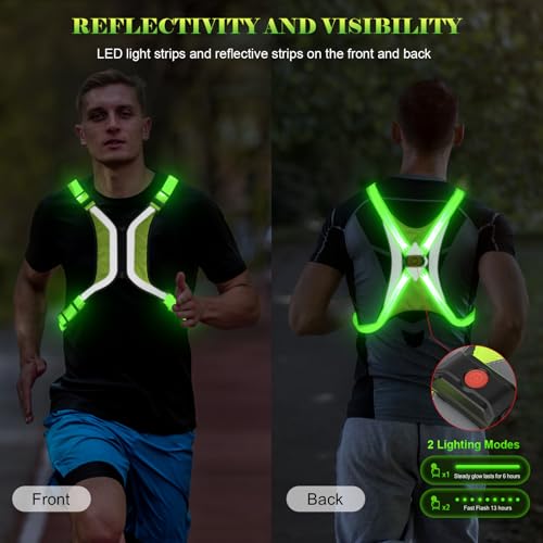 LED Reflective Vest, Light Up Running Vest, Rechargeable Reflective Running Gear for Walking Running Cycling at Night, Adjustable for Men Women - size: Large