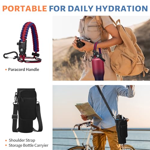 40 oz Insulated Water Bottle with Straw Lid & Pop-up Spout Lid, Carrier Bag - color: Gradient Claret, size: 40 Ounces