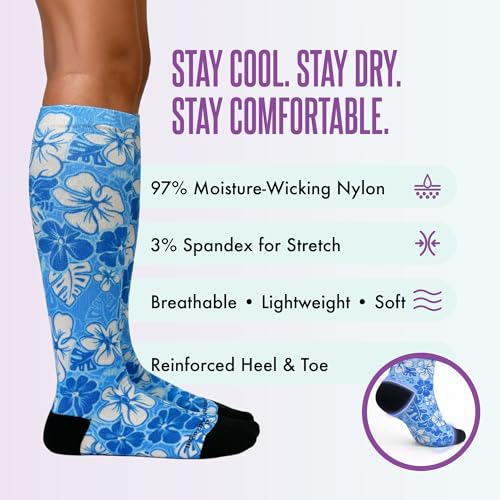 Crazy Compression Over-the-Calf Socks with Fun Designs - color: Aloha Blue (Wide), size: Small-Medium