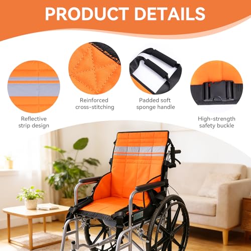 Transfer Sling with Reflective Strips, Patient Lift Pad for Elderly & Disabled, Stair Assist Evacuation Device, Wheelchair to Bed Car Transfer Aid, 8 Reinforced Handles, 260 lbs - color: Orange Reflective