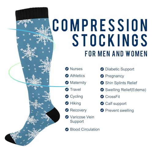 Snowflake Red Christmas Compression Sock for Women Men Funny Support Knee High Socks Running,Nurses,Travel - color: Christmas Snowflake Blue