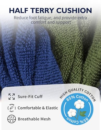CLOSEMATE Mens Athletic Ankle Socks Cushioned Cotton 7 Pairs - color: 2navyblue2bluegrey2armygreen, size: 7-9