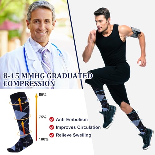 Shyyween 12 Pairs Men Knee High Compression Socks - size: Large, style: Minimalist