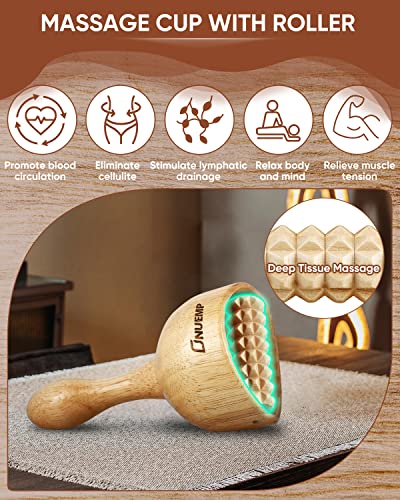ONUEMP Wooden Lymphatic Drainage Body Sculpt Cup with Guasha Fascia Roller - size: Cup