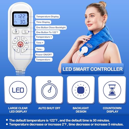 JOBYNA Neck Heating Pad, Hands-Free Electric Heated Neck Wrap for Neck Pain Relief, Upgraded Fast Neck Heat Pad, 10-90min Timer with Countdown, 86-158℉ Adjustable Temperature (Universal Size)