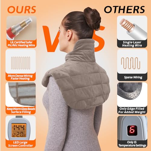 Ambershine 19''x24'' Weighted Neck & Shoulder Heating Pad, 2.5lbs with 12 Temperature Settings& 4 Auto-Off Timers, Pain Relief for Neck/Shoulder/Back(Light Tan) - color: 01-light Tan