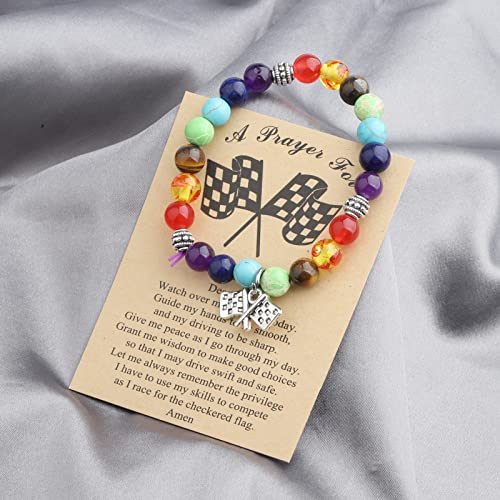 MYOSPARK Racing Gift Racing Bracelet Racing Enthusiast Gift Racing Flag Charm Jewelry Race Day Gift Drag Racing Gift - color: Racing bead BR