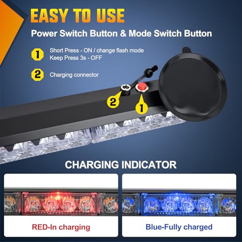 Nilight 12LED Wireless Amber White Strobe Light 14" Magnetic Mount 12V - color: Amber & White