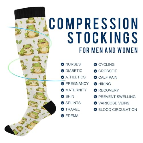 Snowflake Red Christmas Compression Sock for Women Men Funny Support Knee High Socks Running,Nurses,Travel - color: Frog Poses