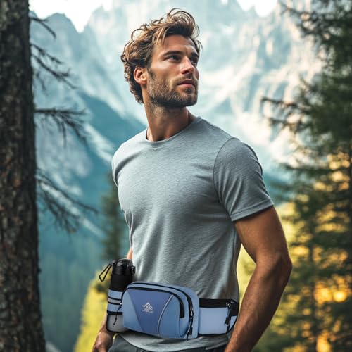 Fanny Pack for Men Women Waist Bag with Water Bottle Holder for Hiking, Travel,Dog Walking, Workout (Dark Blue) - color: Dark Blue