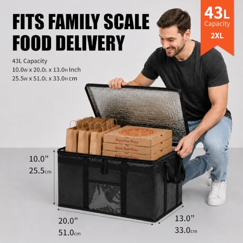 NZ home Insulated Food Delivery Bag, Grocery Cooler & Catering Tote - color: Black, size: 2XL (PRO)
