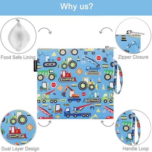 Fammart Reusable Sandwich Bag/Snack Bag for Kids & Adults, Dual Layer Lunch Bag with Handle, Washable, Food Safe, BPA Free (2-Pack, Car) - color: Large, 2 Packs - Car