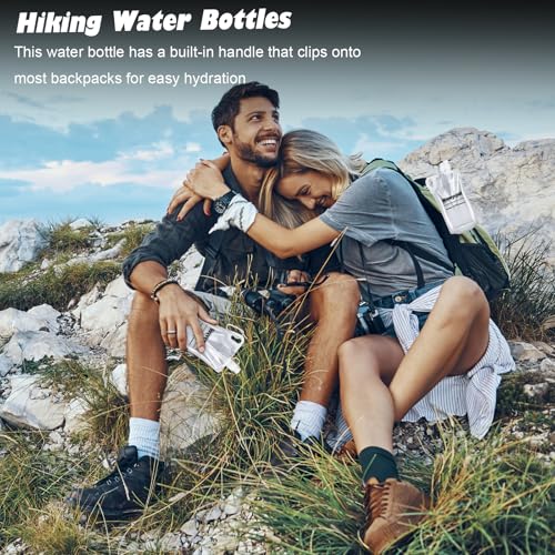 2-Pack 33oz (1L) Collapsible Water Bottles with Mountaineering Buckle, BPA-Free Foldable Travel Bottle for Camping Hiking Running Cycling Mountaineering - Compatible With All 28mm Thread Water Filter